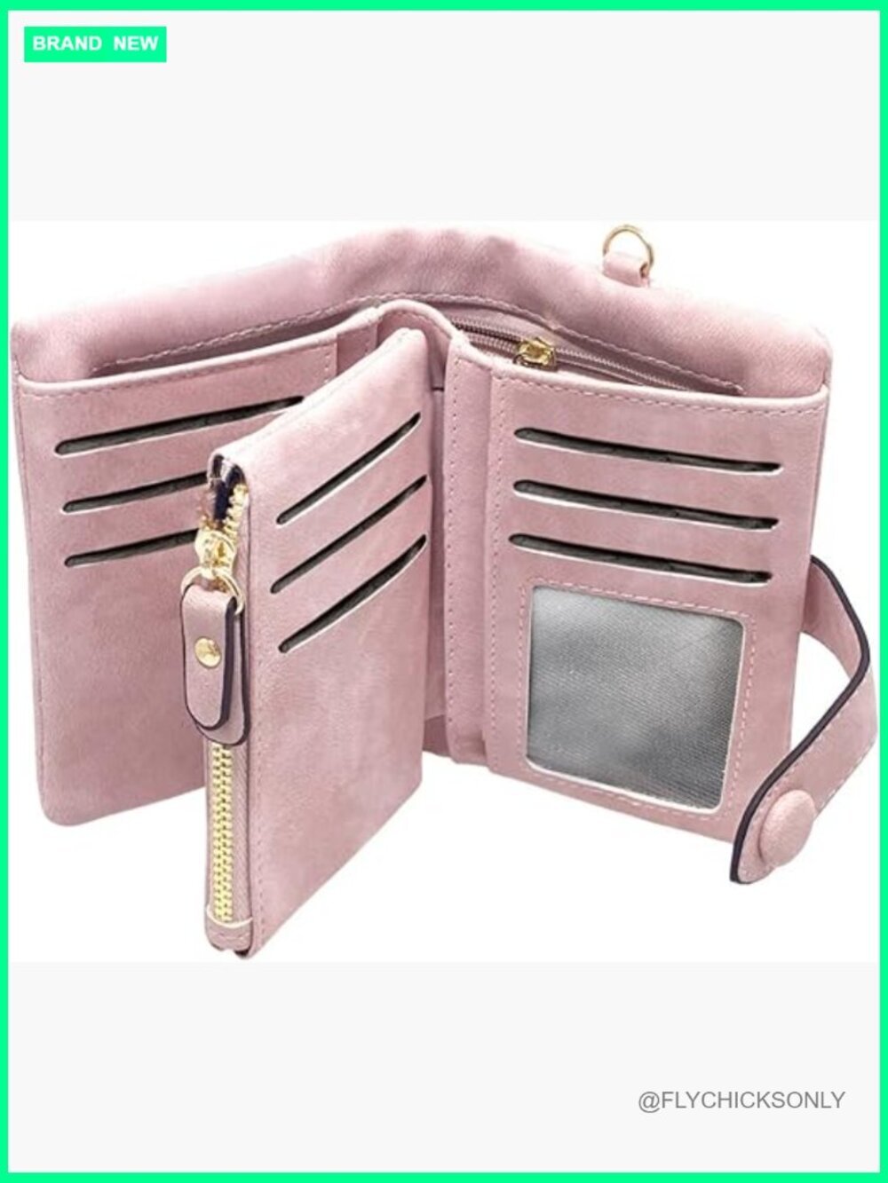 Women's RFID Leather Bifold Trifold Wallet with Wristlet, Mini Clutch Purse - Picture 1 of 7